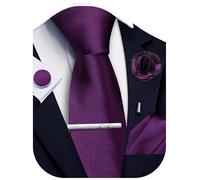 Ailisus Plum Purple Tie and Pocket Square Set Solid Necktie Cufflinks Tie Clip Lapel Pin for Men Wedding Business 5PCS
