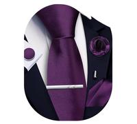 Ailisus Purple Tie and Pocket Square Set Solid Necktie Cufflinks Tie Clip Lapel Pin for Men Wedding Business 5PCS