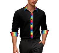 Ailisus Rainbow Shirts for Men Black Long Sleeve Button Up Casual Dress Shirt Gay Les LGBTQ Outfit Pride Love Striped Shirt