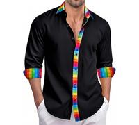 Ailisus Rainbow Shirts for Men Black Long Sleeve Button Up Casual Dress Shirt Gay Les LGBTQ Outfit Pride Love Striped Shirt