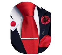 Ailisus Red Christmas Tie and Pocket Square Set Solid Necktie Cufflinks Tie Clip Lapel Pin for Men Wedding Business 5PCS