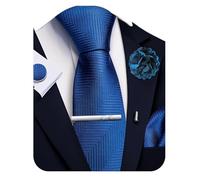 Ailisus Royal Striped Tie and Handkerchief,Tie Clip Cufflinks Lapel Pin Set Wedding Party Silk Solid Necktie Set Formal
