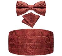 Ailisus Rust Bow Tie and Cummerbund Set Paisley Tuxedo Cumberband for Men with Pretied Bowtie Pocket Square Wedding Galas
