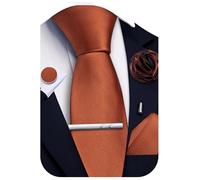Ailisus Rust Ties for Men Silk Necktie and Pocket Square Cufflinks Tie Clip Lapel Pin Silk Tie Set Wedding Business 5PCS