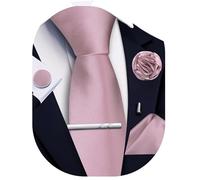 Ailisus Solid Color Ties for Men Silk Satin Necktie and Pocket Square Cufflinks Tie Clip Lapel Pin Set Wedding Business 5PCS, Dusty Pink, One Size