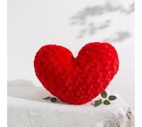 Ailive 18" Ruby Red Heart Pillow, Luxury 600GSM Rose Textured Faux Rabbit Fur, Bold Aesthetic Decorative Throw Pillow for Bedroom Sofa, Romantic Love Heart Cushion