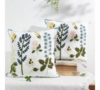 Ailive Embroidered Floral Petal Cushion Cover, 100% Pure Cotton Canvas, Dark Blue & Green Botanical Pattern, Heavy Embroidery Work for Rural Home Decor