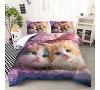 AILONEN 3D Cute Cat Twin Size Comforter Set,3-Piece Kawaii Duvet Set for Kids Girls,Lovely Blue Eyes Kitten Printed Soft Comforter & 2 Pillowcases
