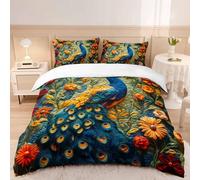 AILONEN Beautiful Vintage Floral Peacock Duvet Cover Set,Blue Floral Bird Print Bedding Set for Teens,Girls King Size, Elegant Animal Comforter Cover,Soft Breathable 1 Quilt Cover + 2 Pillowcases