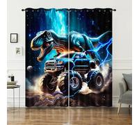 AILONEN Kids Dinosaur Window Curtain,Monster Truck Window Curtain for Bedroom,3D Space Galaxy Dinosaur Window Drapes,Boys Monster Jam Curtain 2 Panels Set for Living Room, 52" W x 84" H