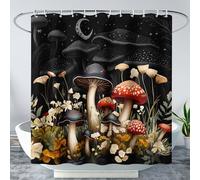 AILONEN Red and Black Mushroom Shower Curtain,Waterproof Cartoon Mushroom Boho Curtain for Bathroom,Plant Fungus Flower Starry Moon Bath Curtain, 72" W x 72" H