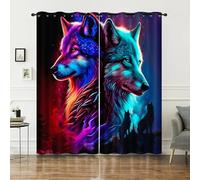 AILONEN Wolf Window Curtains,Evening Colorful Wolf Curtains for Bedroom Living Room Decor,Howling Wolf Window Drapes,2 Panels Set 42" W x84 H