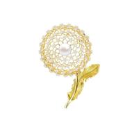 AILONMEI Elegant Pearl Flower Brooch Pins For Women Fashion Vintage Gold Floral Women's Brooches & Pins Lady Costume, M, Copper Faux Pearl, no gemstone