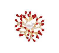 AILONMEI Elegant Pearl Flower Brooch Pins For Women Fashion Vintage Gold Floral Women's Brooches & Pins Lady Costume, M, Copper Faux Pearl, no gemstone