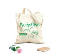 AILOONG Aceptate Como Porque Eres Unico Spanish Quote With Motivational Phrase Calico Women's Bags 340g/m² thick fabric Foldable