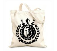 AILOONG Ancient Greece Spartan Helmet Warrior Shield Military Cotton Canvas Shopping Bag 12 oz thick fabric Uses as a gift bag 31x36cm Medium