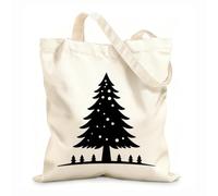 AILOONG Artistic Christmas Tree Silhouette On White Backgr Cotton Canvas Shoulder Bags 12 oz thick fabric Uses as a tool bag 31x36cm Medium