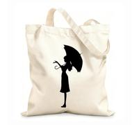 AILOONG Beautiful Girl With Umbrella Romantic Unbleached Canvas Tote Bag 12 oz thick fabric Uses as a tool bag 25x30cm Small
