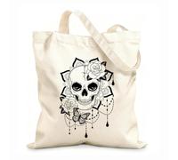 AILOONG Beautiful Skeleton Lady Day Of The Dead Bohemian Butterfly Tattoo Studio Calico Women's Bags 12 oz thick fabric Foldable 31x36cm Medium