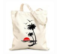 AILOONG Beautiful Sunset On The Coast With Palm Trees And Birds In The Kitchen Canvas Wine Gift Bag 12 oz thick fabric Matches clothing 35x40cm Large