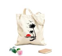 AILOONG Beautiful Sunset On The Coast With Palm Trees And Birds In The Kitchen Canvas Wine Gift Bag 12 oz thick fabric Matches clothing 31x36cm Medium