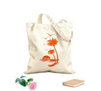 AILOONG Beautiful Sunset On The Coast With Palm Trees And Birds In The Kitchen Canvas Wine Gift Bag 340g/m² thick fabric Matches clothing