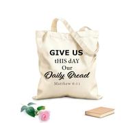 AILOONG Biblical Phrase Give Us This Day Our Daily Bread Reusable Shopper Bags 12 oz thick fabric Foldable 35x40cm Large
