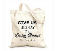 AILOONG Biblical Phrase Give Us This Day Our Daily Bread Reusable Shopper Bags 12 oz thick fabric Foldable 25x30cm Small