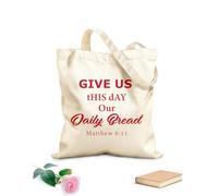 AILOONG Biblical Phrase Give Us This Day Our Daily Bread Reusable Shopper Bags 340g/m² thick fabric Foldable