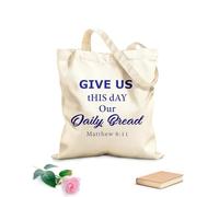 AILOONG Biblical Phrase Give Us This Day Our Daily Bread Reusable Shopper Bags 340g/m² thick fabric Foldable