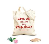 AILOONG Biblical Phrase Give Us This Day Our Daily Bread Reusable Shopper Bags 340g/m² thick fabric Foldable