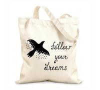 AILOONG Bird Quote Flight Follow Your Dreams Stars Unbleached Canvas Tote Bag 12 oz thick fabric Uses as a tool bag 35x40cm Large