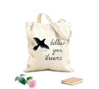 AILOONG Bird Quote Flight Follow Your Dreams Stars Unbleached Canvas Tote Bag 12 oz thick fabric Uses as a tool bag 31x36cm Medium