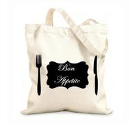 AILOONG Bon Appetite Quote Logo Fork Knife Unbleached Canvas Tote Bag 12 oz thick fabric Uses as a tool bag 31x36cm Medium