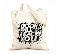 AILOONG books will teach you modern designs Flat Tape Handle Tote Bag 12 oz thick fabric Replaces school bag 31x36cm Medium