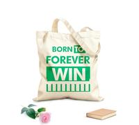 AILOONG born to forever win motivational inspirational modern cool typography Flat Tape Handle Tote Bag 340g/m² thick fabric Replaces school bag