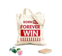 AILOONG born to forever win motivational inspirational modern cool typography Flat Tape Handle Tote Bag 340g/m² thick fabric Replaces school bag