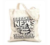 AILOONG Breaking News Same Shit Sifferent Day Cotton Canvas Shoulder Bags 12 oz thick fabric Uses as a tool bag 35x40cm Large