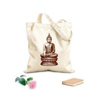 AILOONG buddha statue buddha gautama vintage style hand drawn buddha isolated Flat Tape Handle Tote Bag 340g/m² thick fabric Replaces school bag