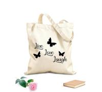 AILOONG Butterflies Live Love Laugh Positive Quote Unbleached Canvas Tote Bag 12 oz thick fabric Uses as a tool bag 25x30cm Small