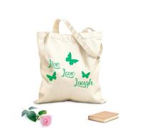 AILOONG Butterflies Live Love Laugh Positive Quote Unbleached Canvas Tote Bag 340g/m² thick fabric Uses as a tool bag