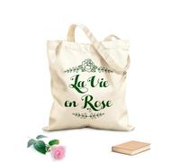 AILOONG Calico Women's Bags La Vie En Rose Hand Drawn Calligraphy Border 340g/m² thick fabric Foldable