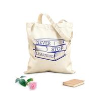 AILOONG Calico Women's Bags Learning Books Never Stop Learning Inspirational Quotes 340g/m² thick fabric Foldable