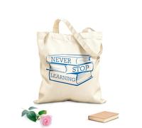 AILOONG Calico Women's Bags Learning Books Never Stop Learning Inspirational Quotes 340g/m² thick fabric Foldable
