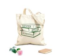 AILOONG Calico Women's Bags Learning Books Never Stop Learning Inspirational Quotes 340g/m² thick fabric Foldable