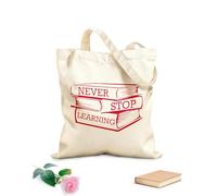 AILOONG Calico Women's Bags Learning Books Never Stop Learning Inspirational Quotes 340g/m² thick fabric Foldable