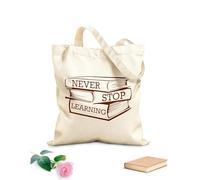 AILOONG Calico Women's Bags Learning Books Never Stop Learning Inspirational Quotes 340g/m² thick fabric Foldable