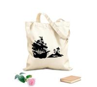 AILOONG Calico Women's Bags Pirate Ship In The Ocean Pirate Ship Use On Island 12 oz thick fabric Foldable 31x36cm Medium