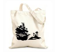 AILOONG Calico Women's Bags Pirate Ship In The Ocean Pirate Ship Use On Island 12 oz thick fabric Foldable 25x30cm Small