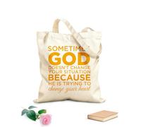 AILOONG Calico Women's Bags Sometimes God Doesn't Change Your Situation Because he is Trying to Change Your Heart 340g/m² thick fabric Foldable